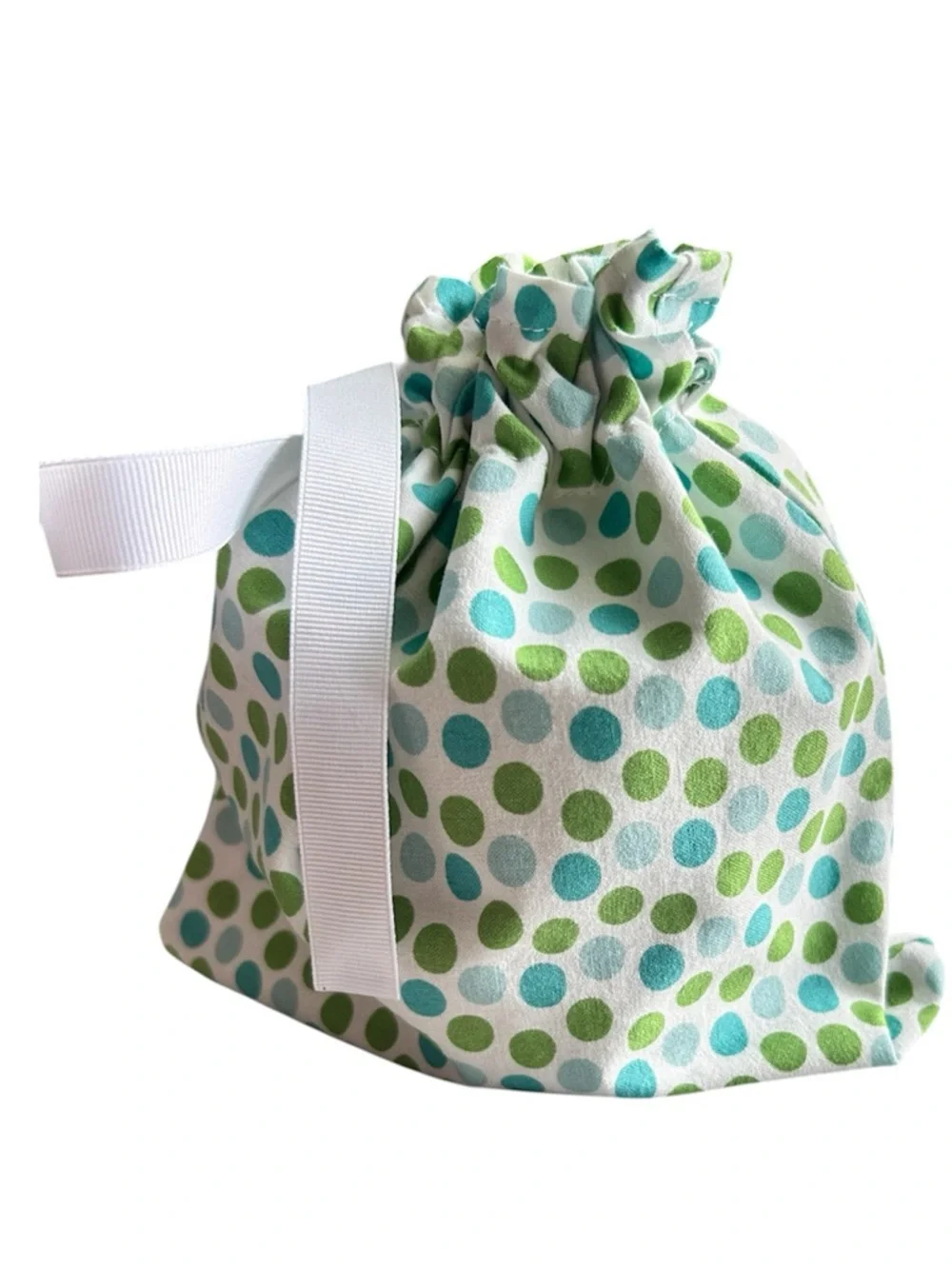 Hand Crafted Polka Dot Lined Fabric Gift Bag Reusable Eco Friendly Drawstring